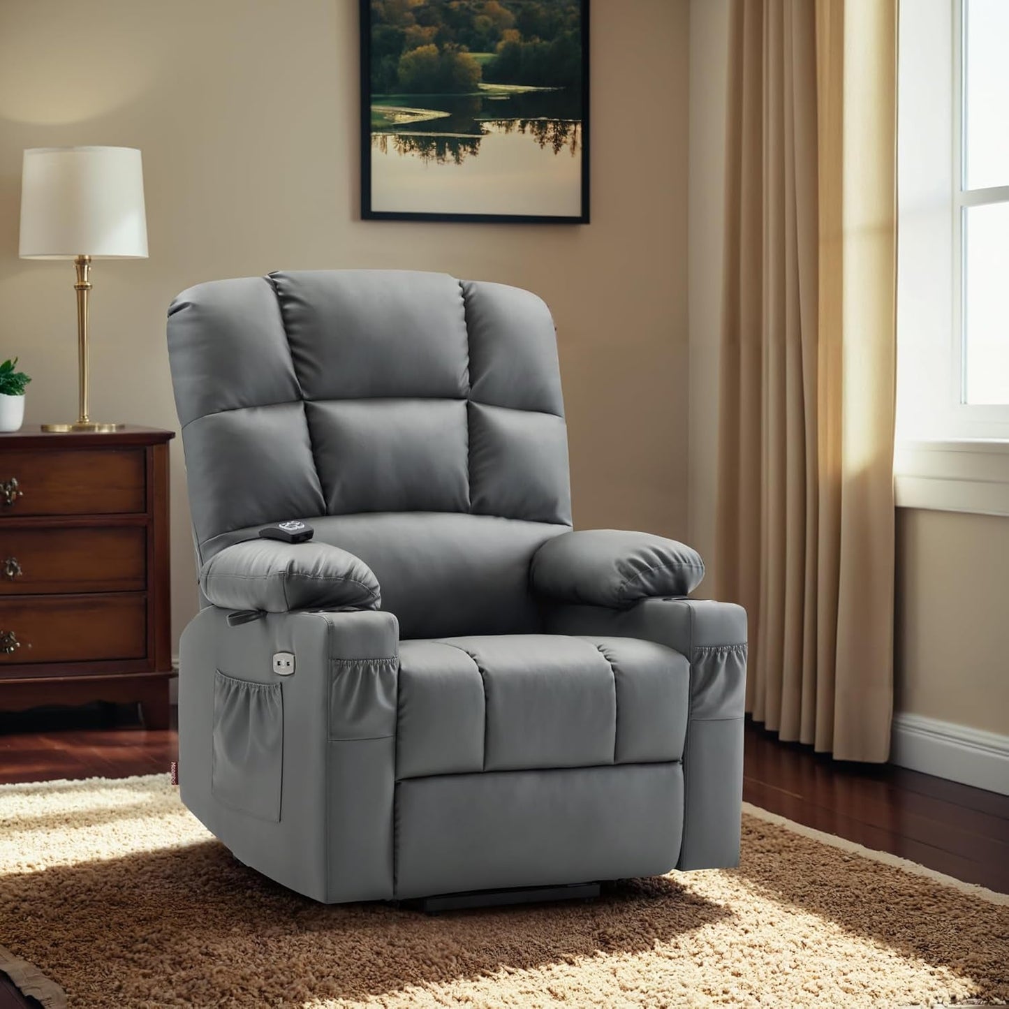 Large Lay Flat Dual Motor Power Lift Recliner Chair Sofa with Massage