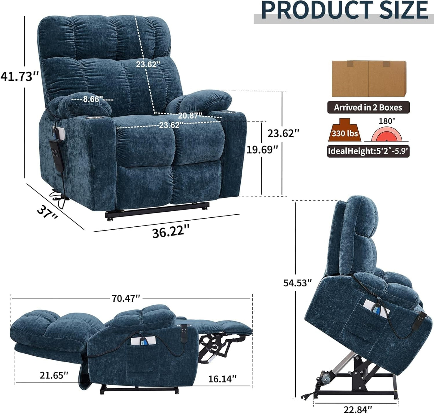 Lay Flat Sleeping Lift Recliner Chair with Heat Vabriation Massage for
