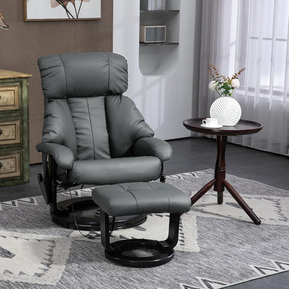 Massage Recliner Chair Ottoman 360 Swivel Leather Gray