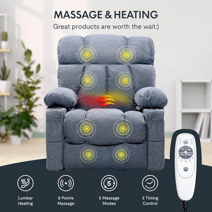 XRC3 Rocker Recliner Chair for Adults W/Massage & Heat, 360° Swivel