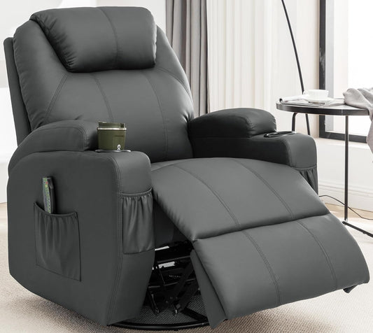 Recliner Chair, Rocking Chair with Massage and Heat, 360° Swivel