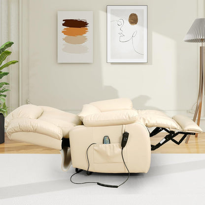Large Reclining Lift Chair, Dual Motor Massage Chair, Genuine Leather