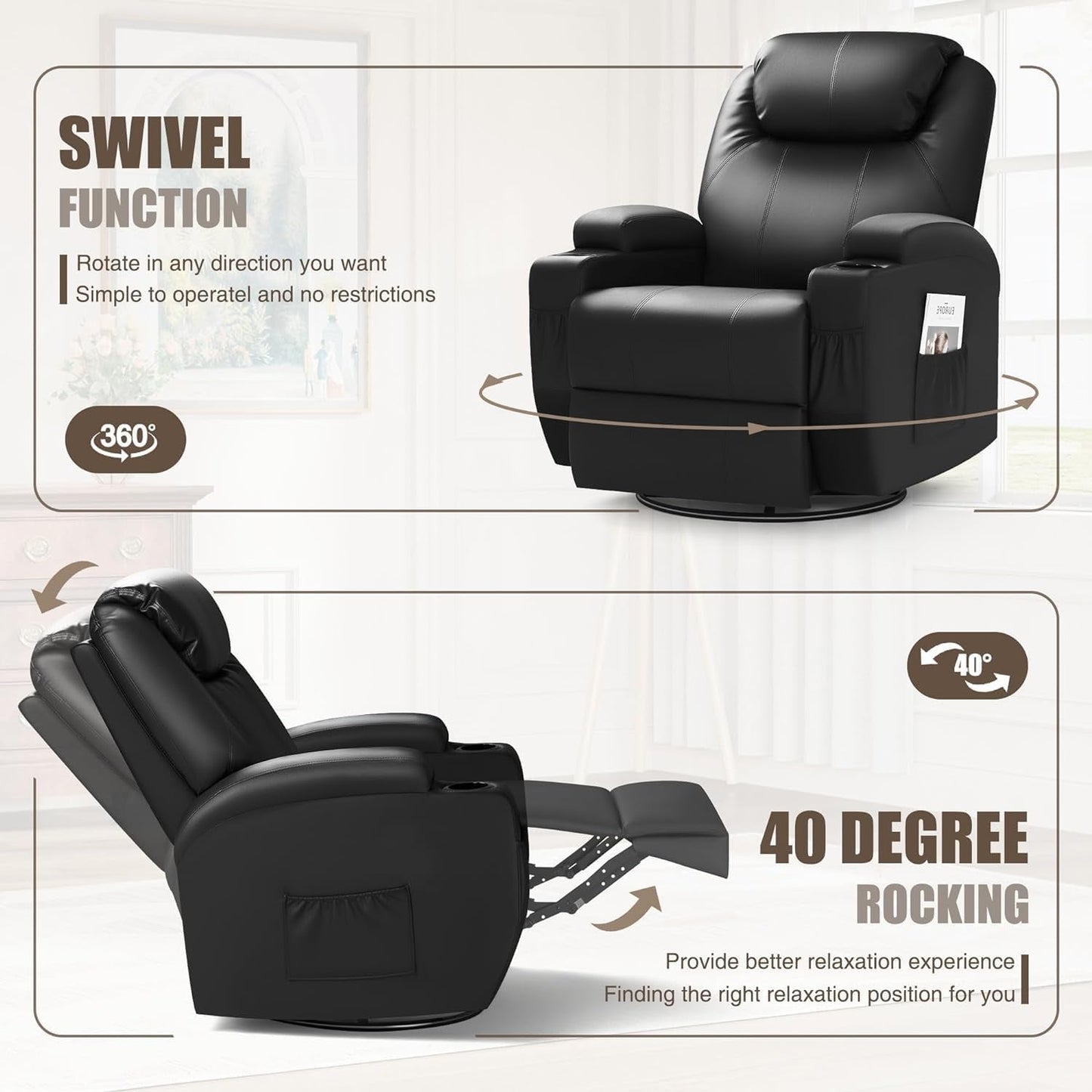 Recliner Chair, Rocking Massage Chairs, Home Reclining Sofa Chair, PU