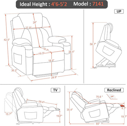 Small Power Lift Recliner Chair Sofa with Massage and Heat for Petite