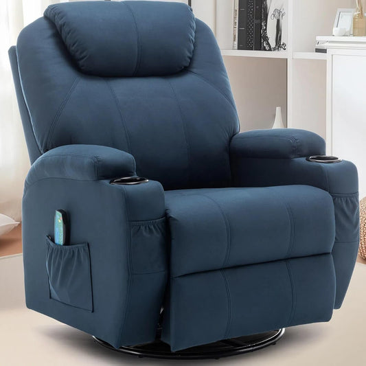 Recliner Chair, Rocking Chair with Massage and Heat, 360° Swivel