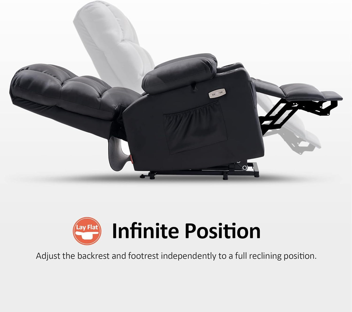 Large Lay Flat Dual Motor Power Lift Recliner Chair Sofa with Massage