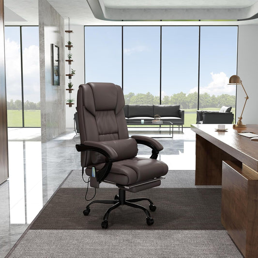 High Back Massage Office Chair with 6 Vibration Points, PU Leather