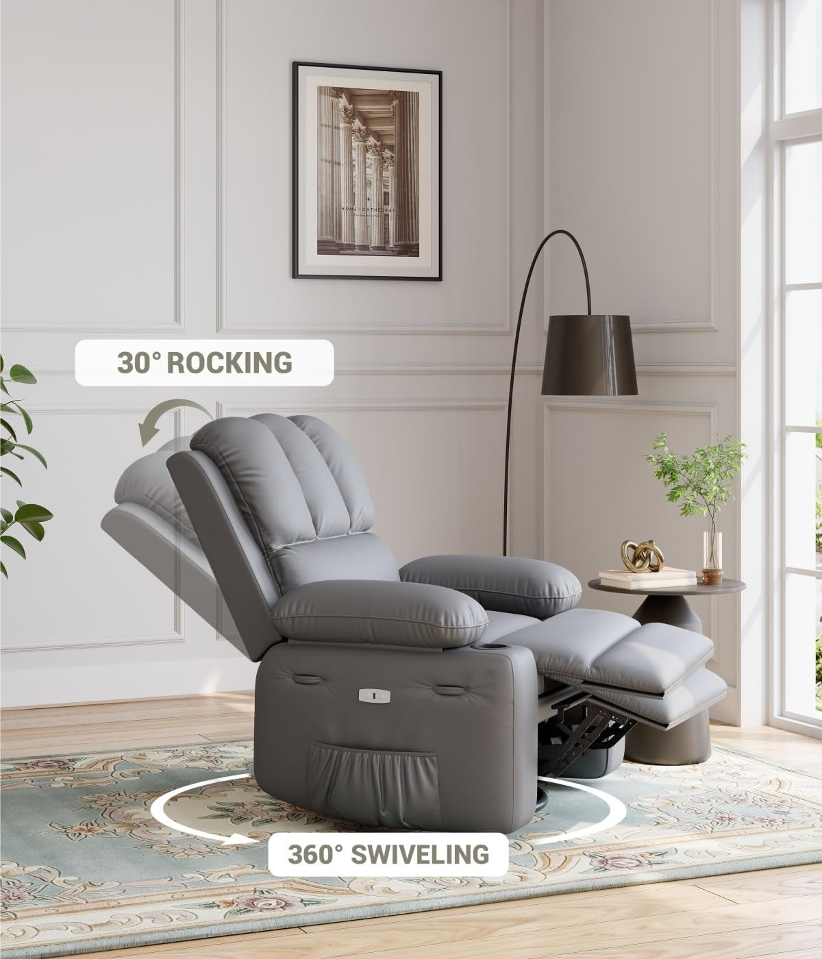 Oversized Recliner Chairs with Heat and Massage - 360° Swivel Lazy