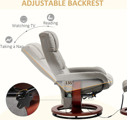 Massage Recliner Chair with Ottoman, Swivel Recliner and Footrest,
