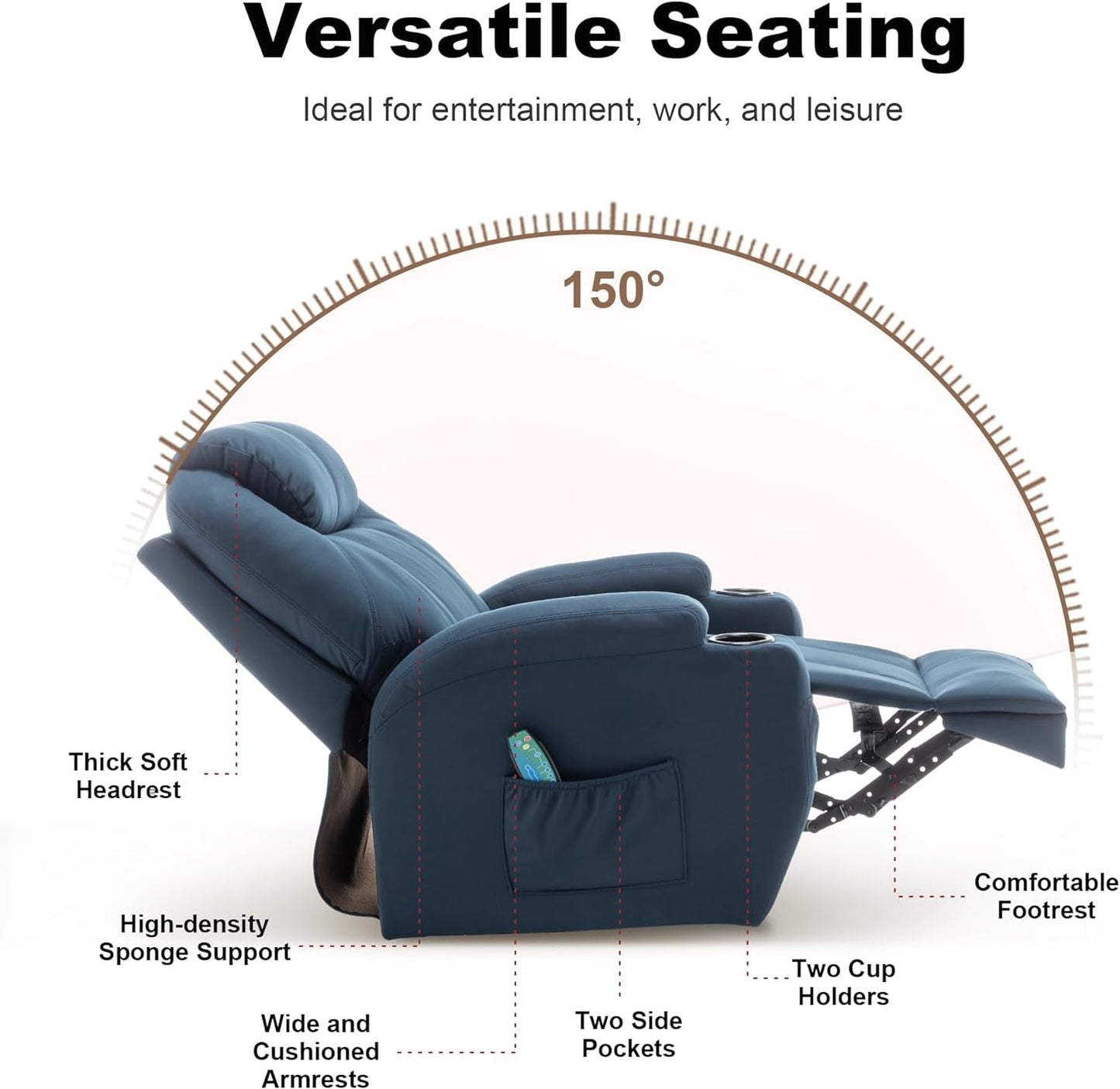 Recliner Chair, Rocking Chair with Massage and Heat, 360° Swivel