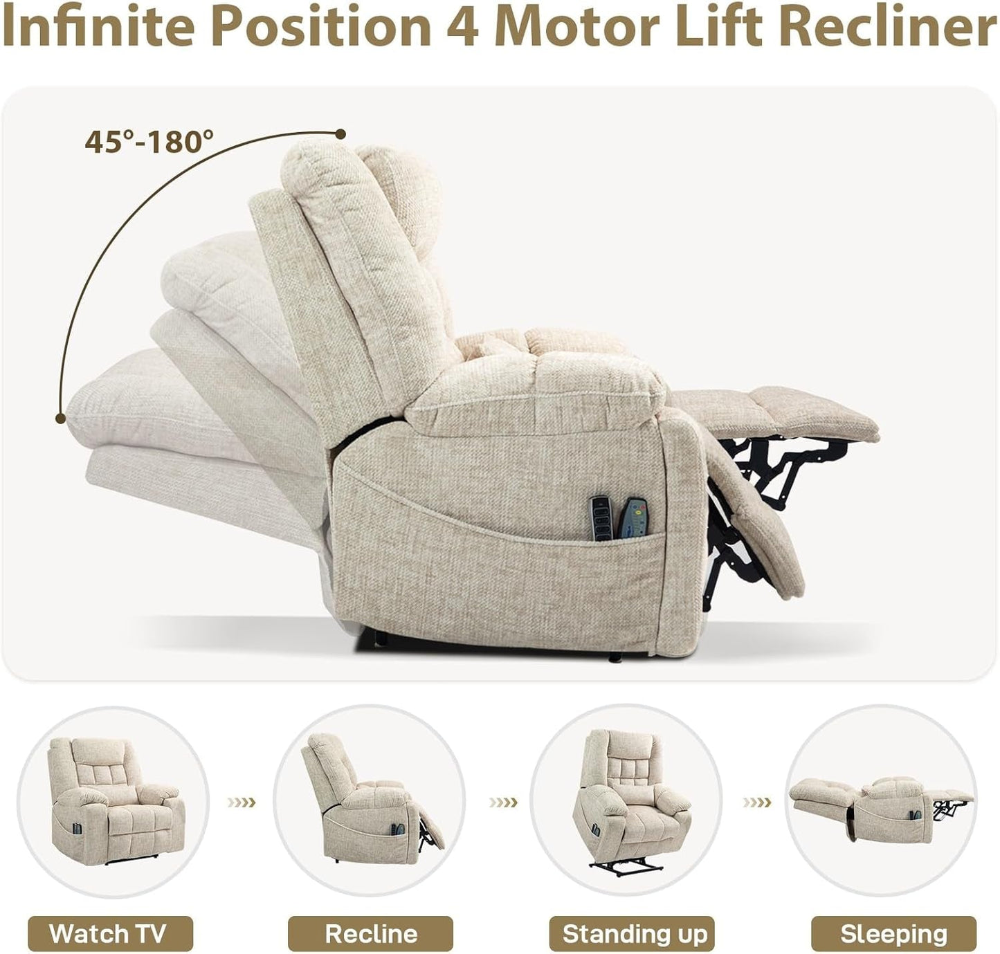 Power Lift Recliner Chair for Elderly with Massage and Heat, 4-Motor