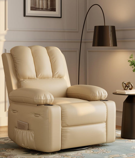 Oversized 27" Recliner Chairs with Heat and Massage - 360° Swivel Lazy