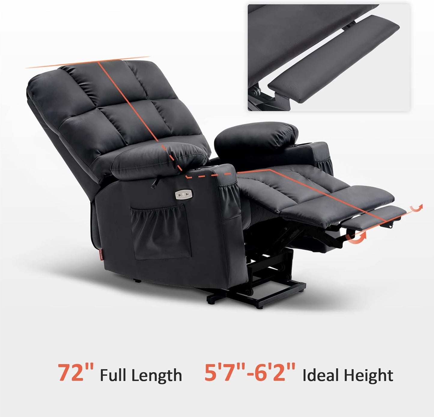 Large Lay Flat Dual Motor Power Lift Recliner Chair Sofa with Massage