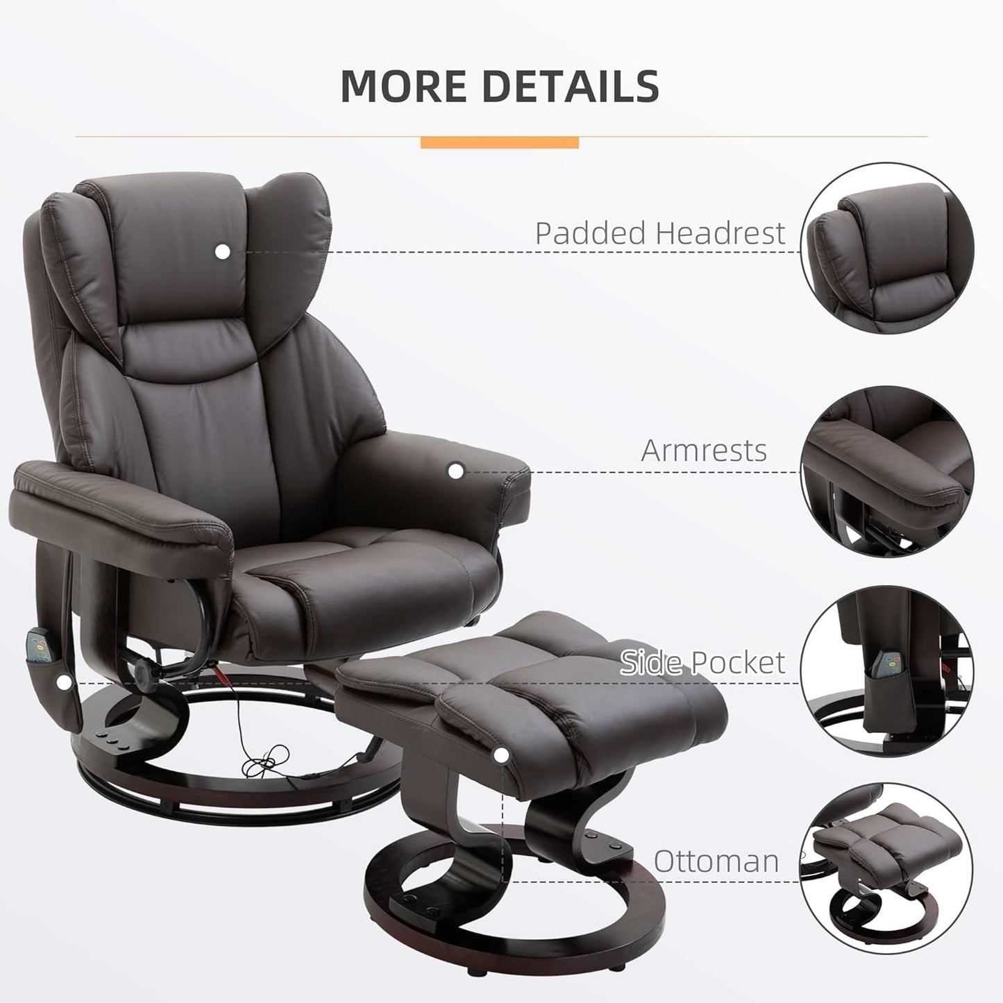 Massage Recliner Chair with Ottoman Footrest, 10 Vibration Points,