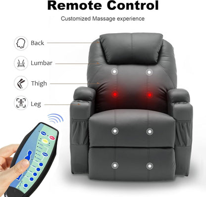 Recliner Chair, Rocking Chair with Massage and Heat, 360° Swivel