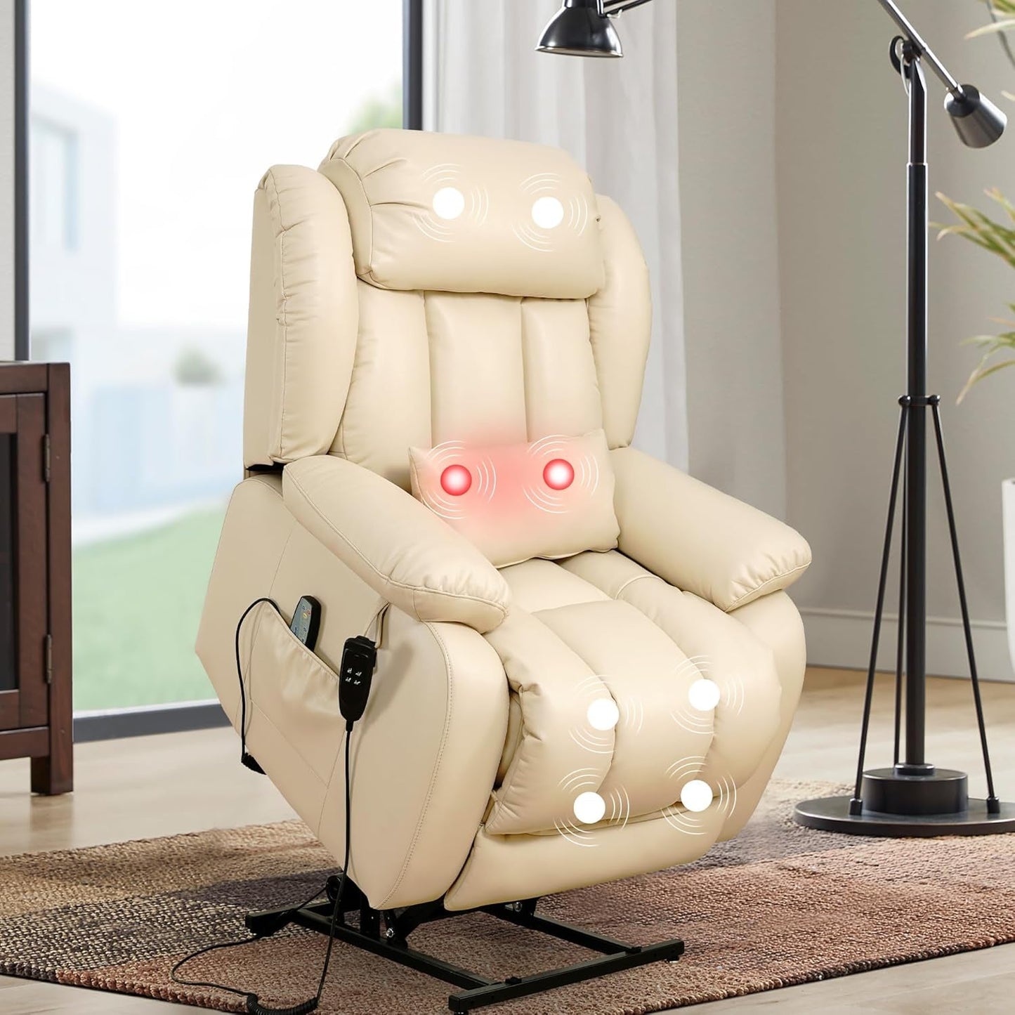 Large Reclining Lift Chair, Dual Motor Massage Chair, Genuine Leather
