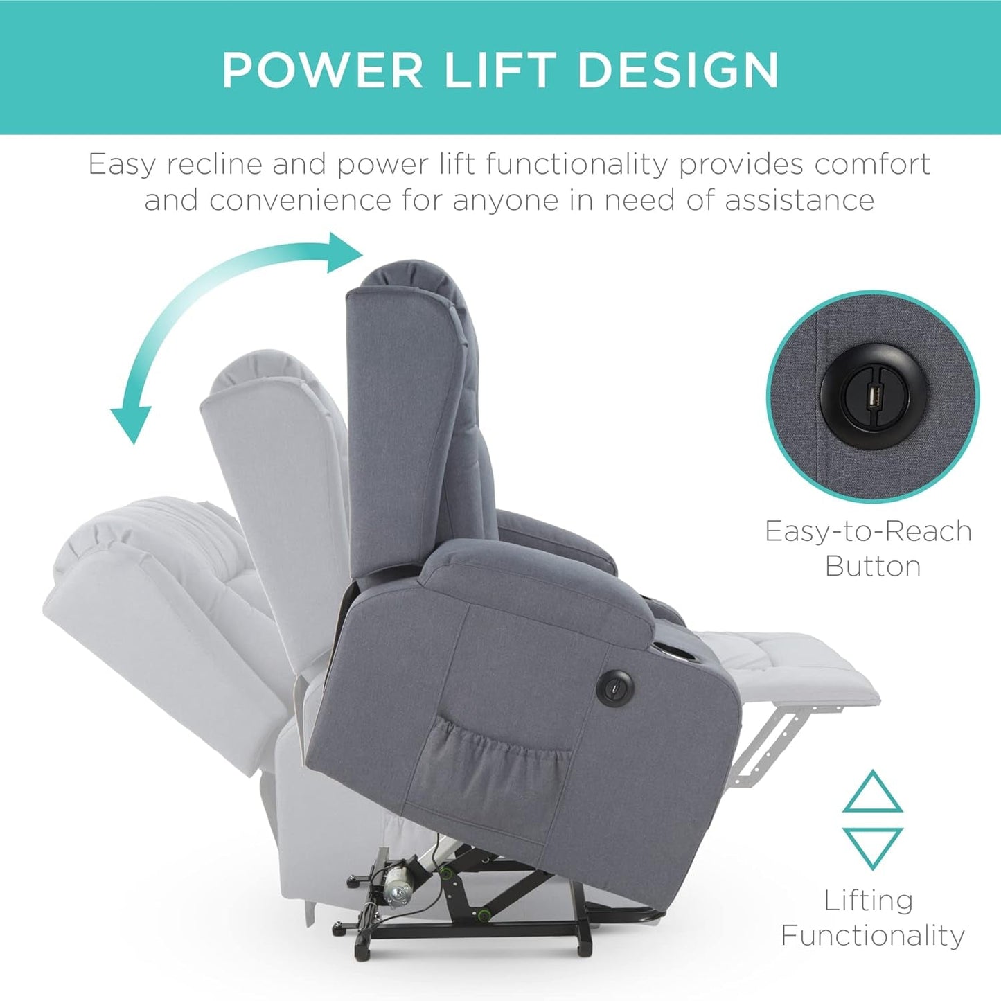 Modern Linen Electric Power Lift Chair, Recliner Massage Chair,