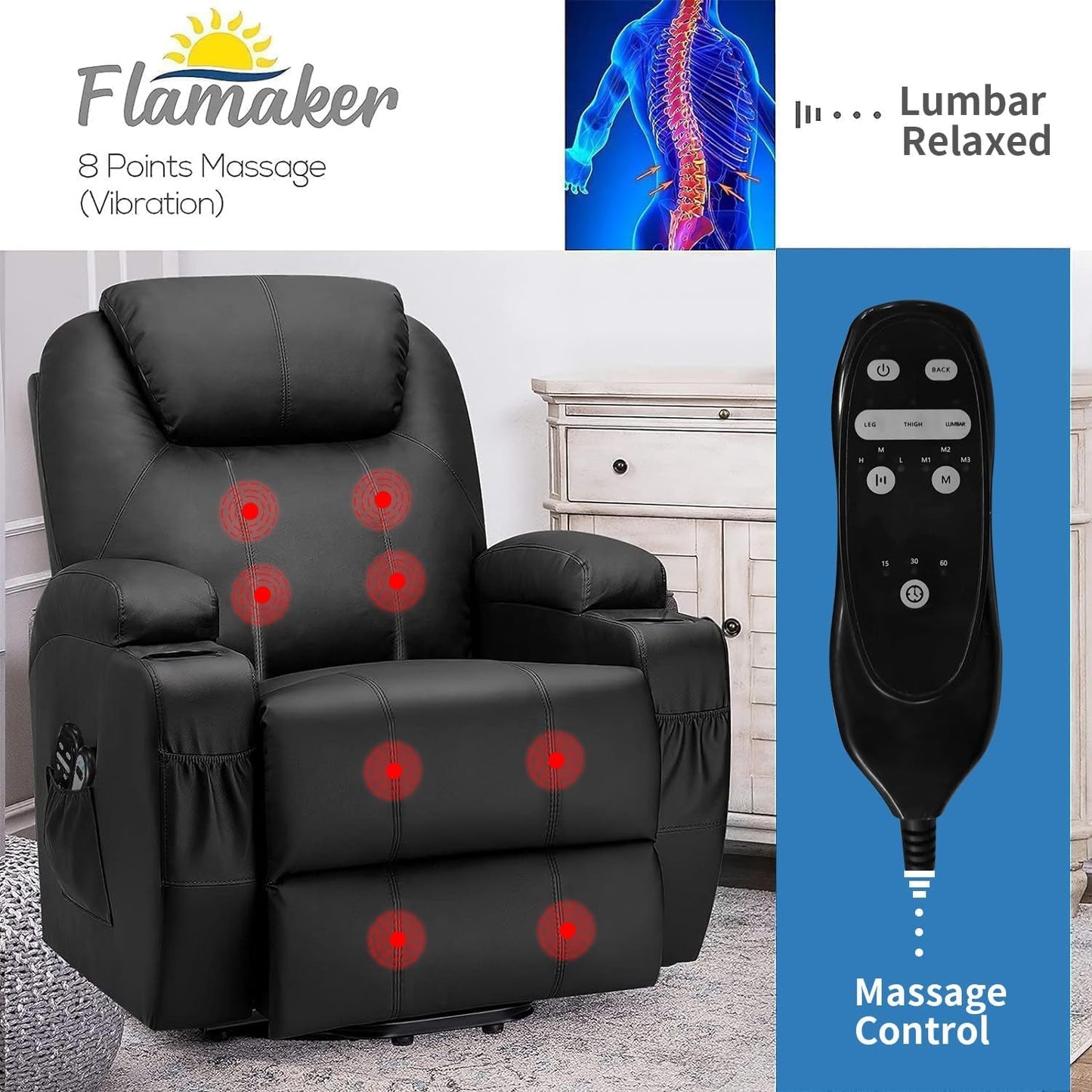 Power Lift Recliner Chair PU Leather with Massage for Elderly