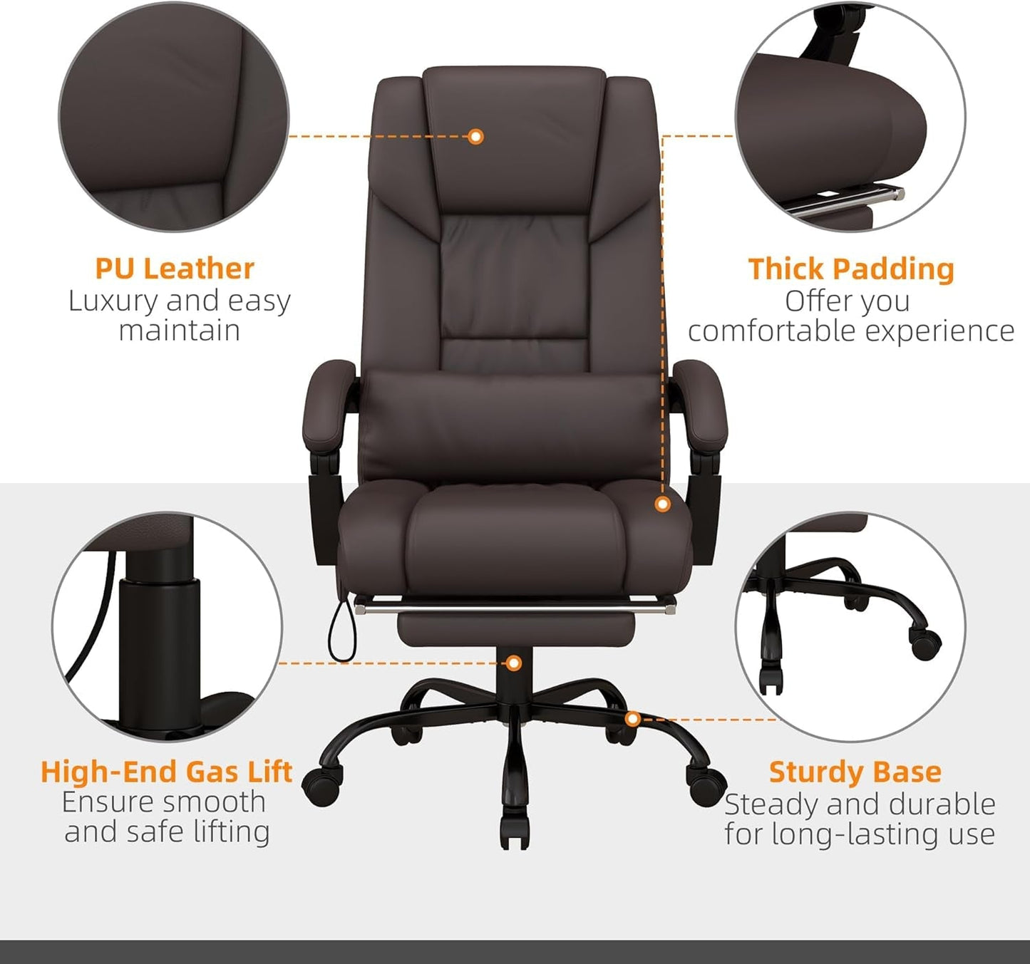 High Back Massage Office Chair with 6 Vibration Points, PU Leather