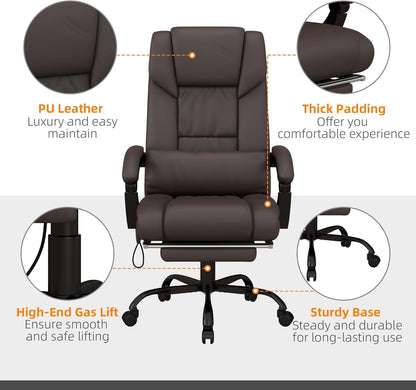 High Back Massage Office Chair with 6 Vibration Points, PU Leather