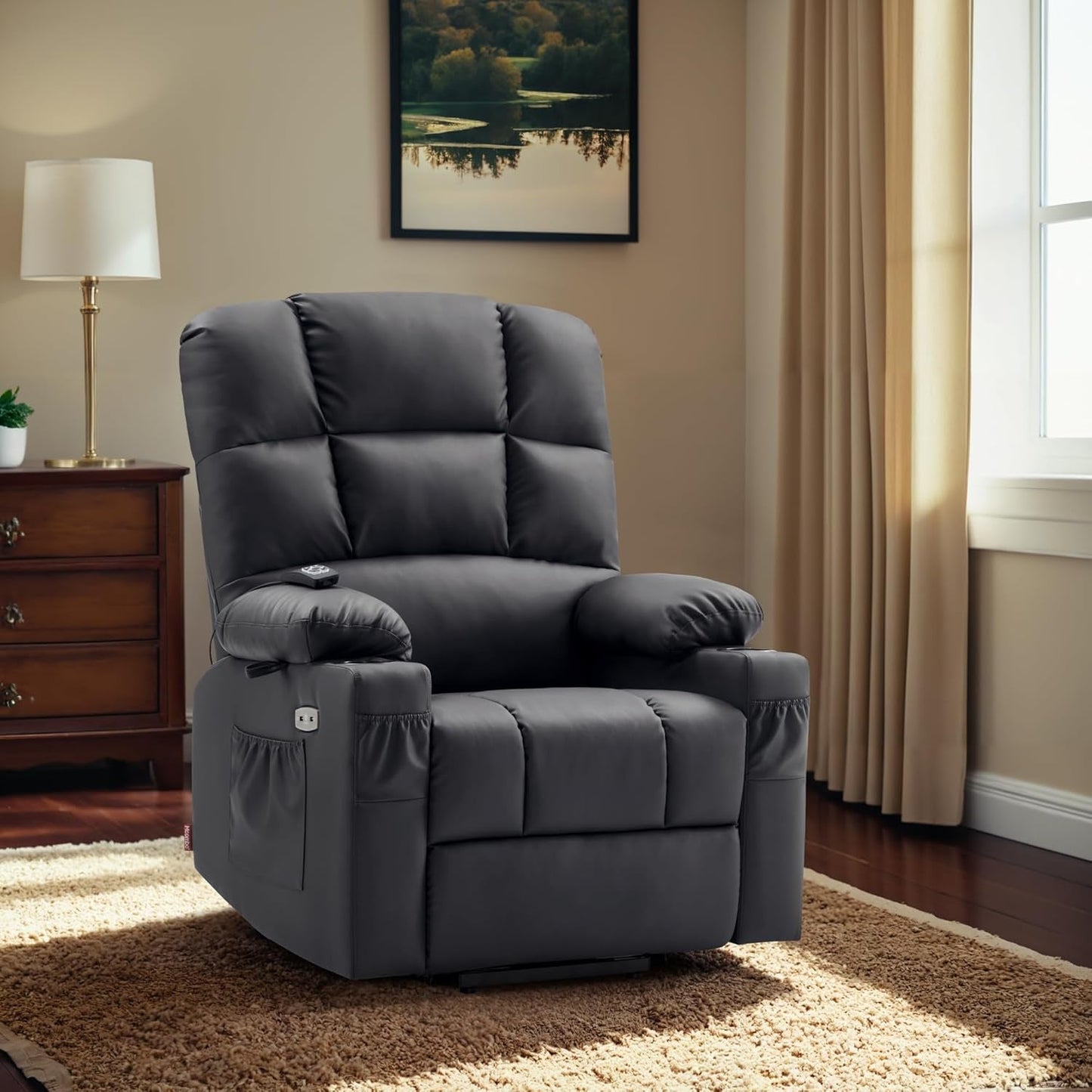 Large Lay Flat Dual Motor Power Lift Recliner Chair Sofa with Massage