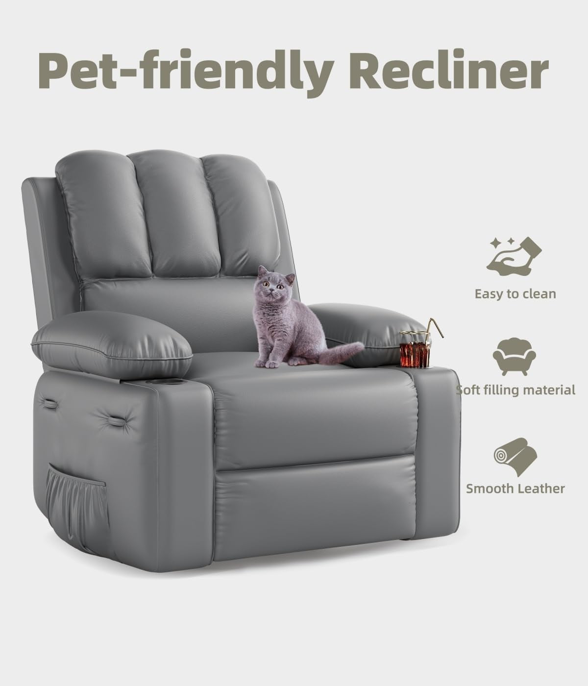 Oversized Recliner Chairs with Heat and Massage - 360° Swivel Lazy