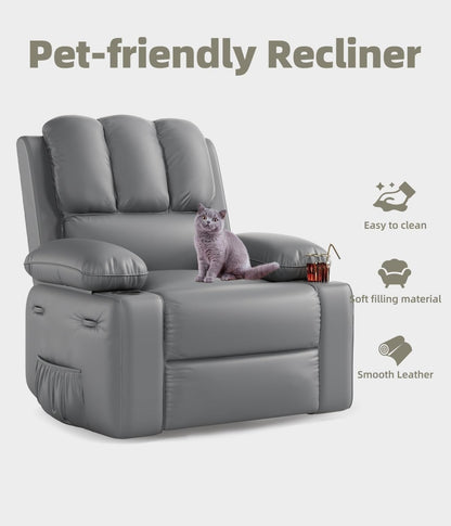 Oversized Recliner Chairs with Heat and Massage - 360° Swivel Lazy