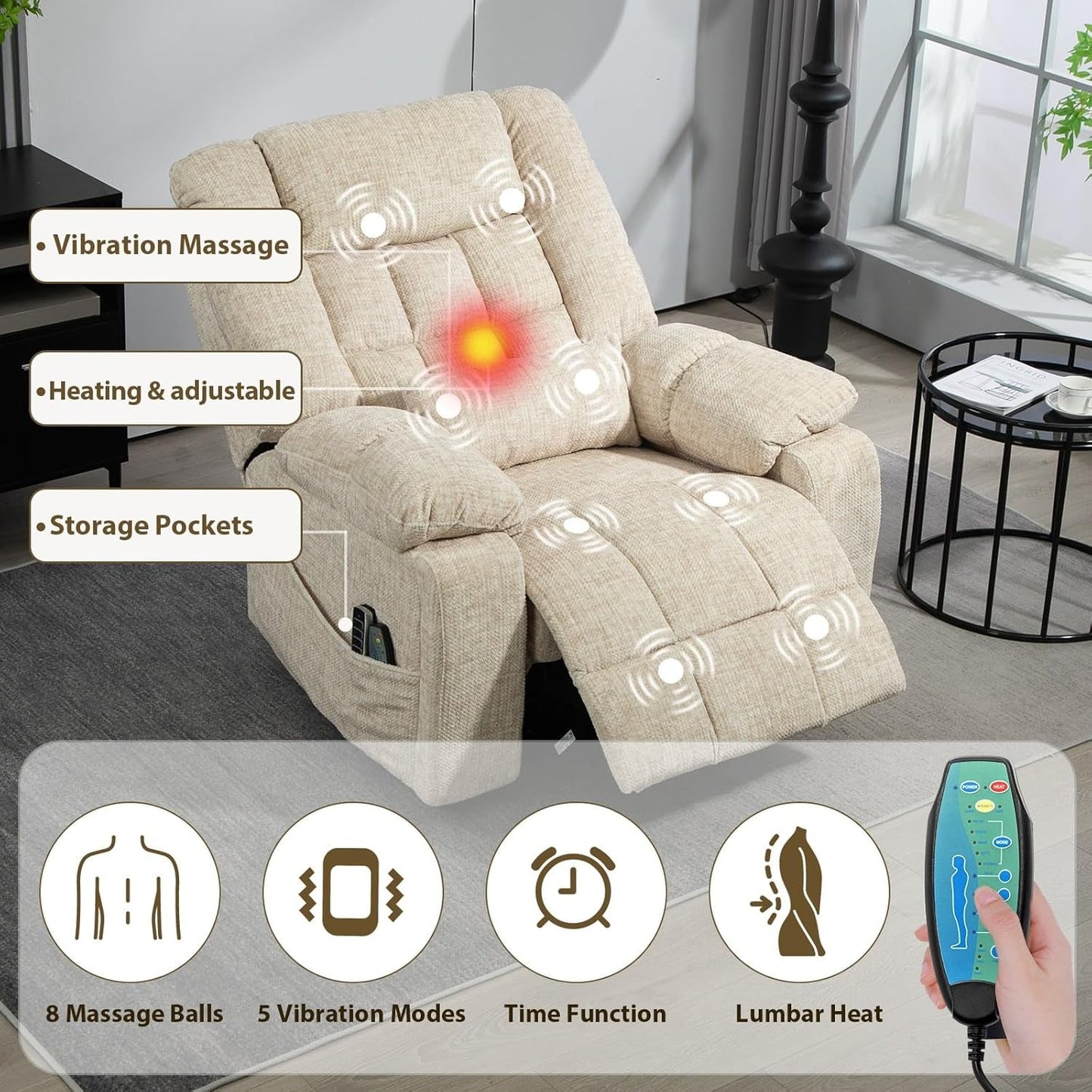 Power Lift Recliner Chair for Elderly with Massage and Heat, 4-Motor