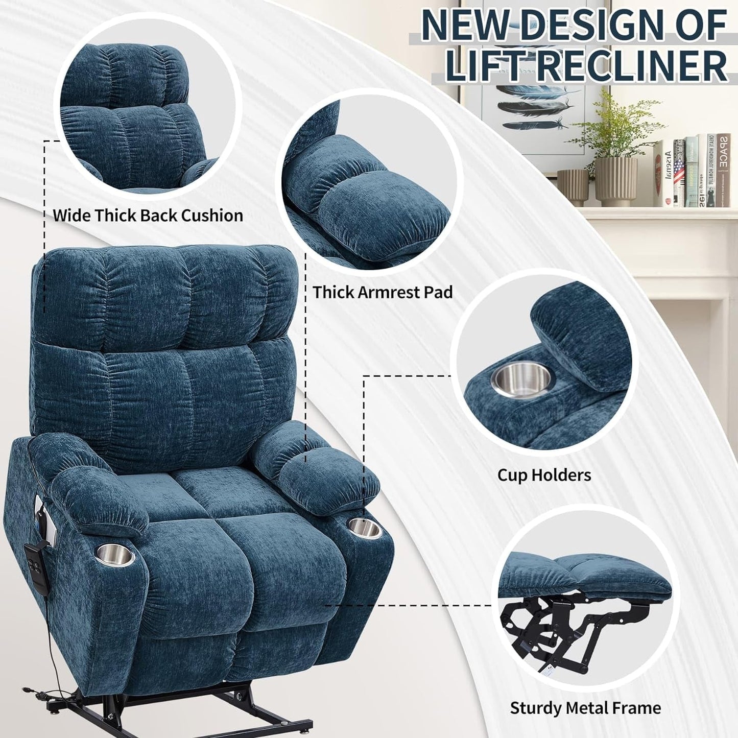 Lay Flat Sleeping Lift Recliner Chair with Heat Vabriation Massage for