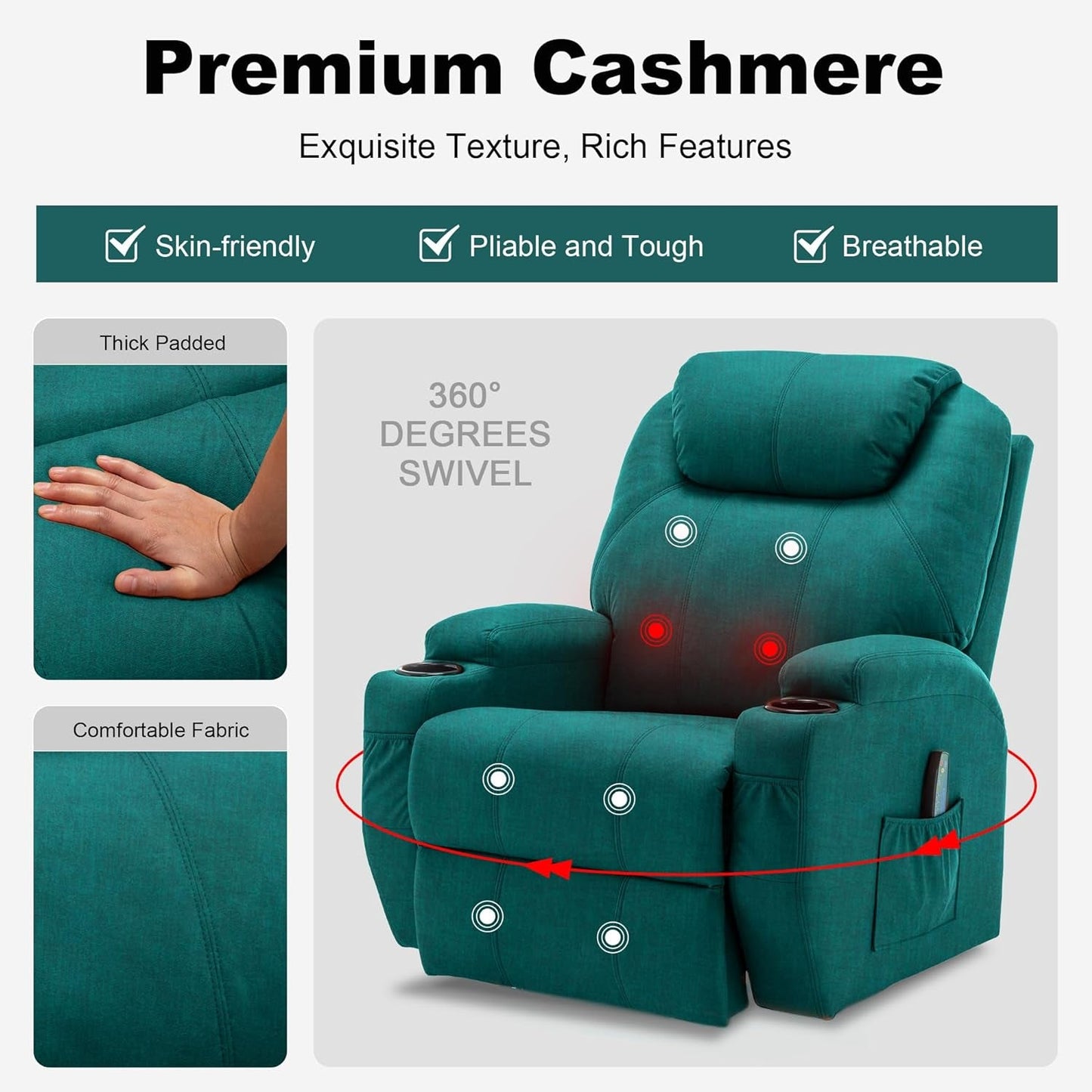Recliner Chair, Rocking Recliner Chair for Adults with Massage and