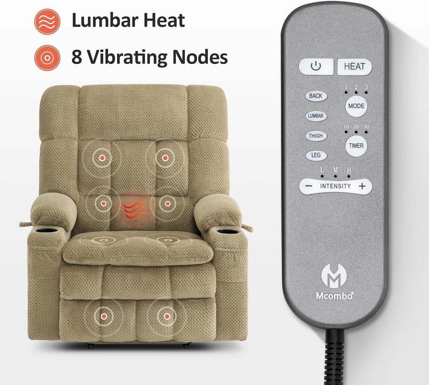 Large Dual Motor Power Lift Recliner Chair Sofa with Massage and Heat