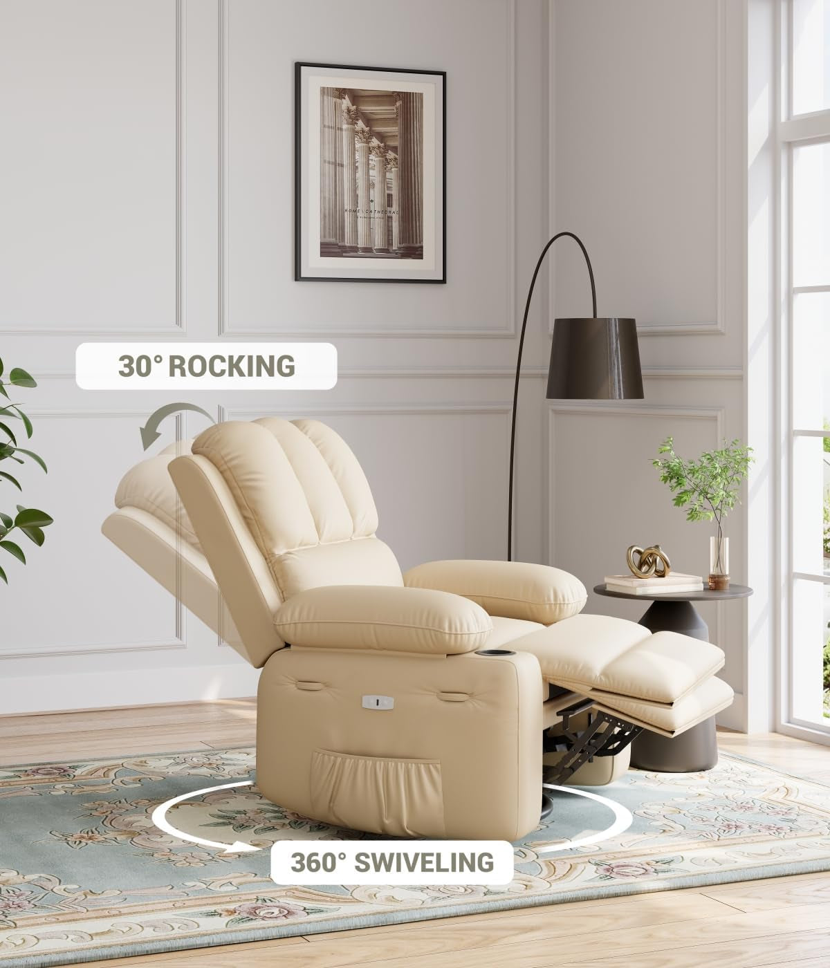 Oversized 27" Recliner Chairs with Heat and Massage - 360° Swivel Lazy
