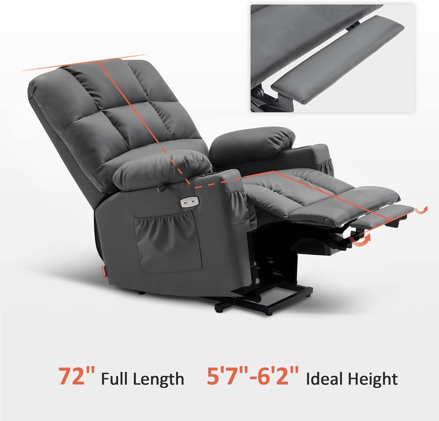 Large Lay Flat Dual Motor Power Lift Recliner Chair Sofa with Massage