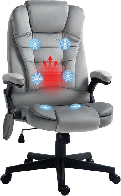 Heated Massage Office Chair, Reclining Velvet, Gray
