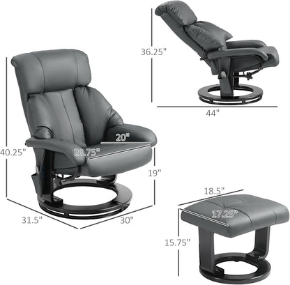 Massage Recliner Chair Ottoman 360 Swivel Leather Gray