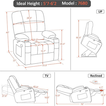Large Lay Flat Dual Motor Power Lift Recliner Chair Sofa with Massage
