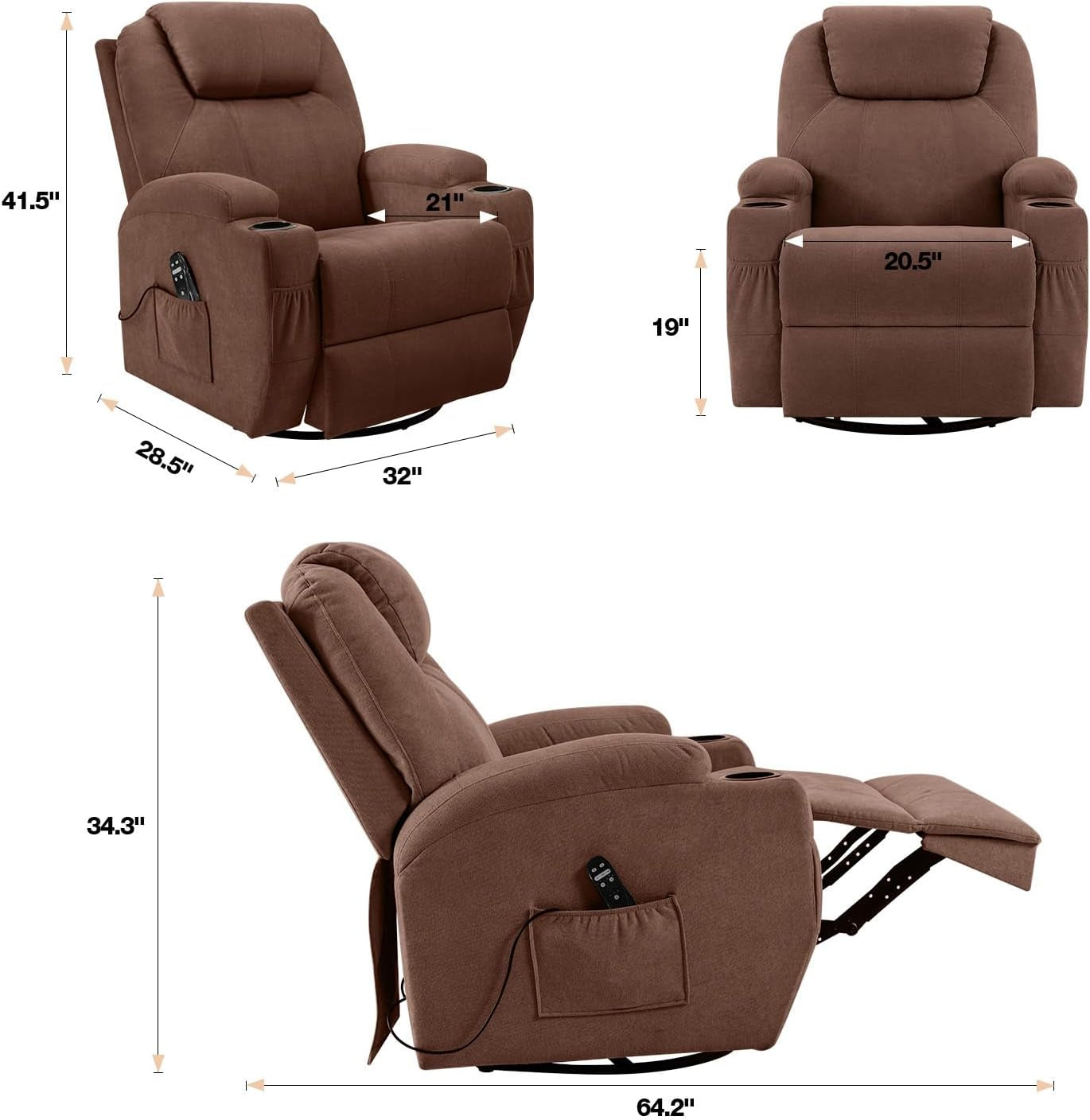 Rocking Chair Recliner Chair with Massage Swivel Ergonomic Lounge