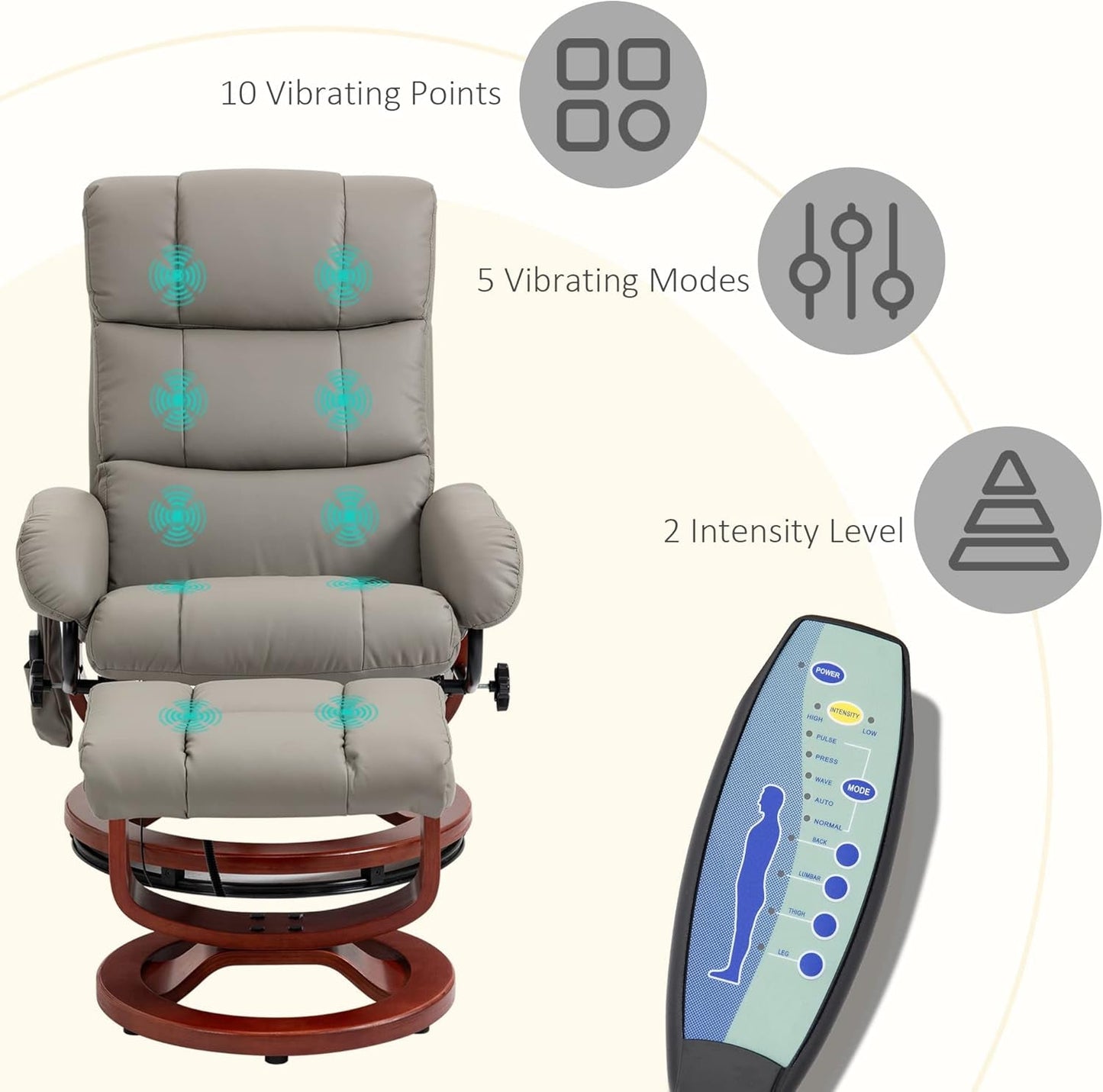 Massage Recliner Chair with Ottoman, Swivel Recliner and Footrest,