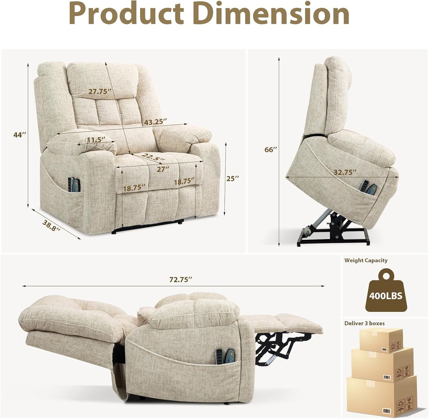 Power Lift Recliner Chair for Elderly with Massage and Heat, 4-Motor