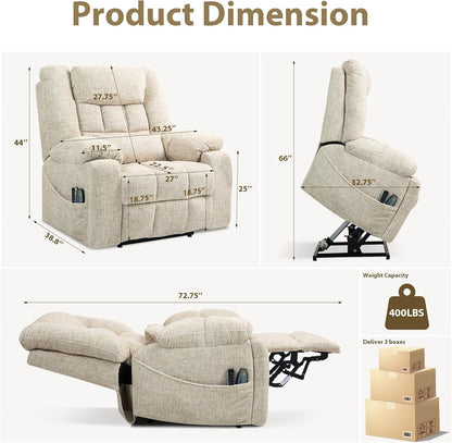 Power Lift Recliner Chair for Elderly with Massage and Heat, 4-Motor